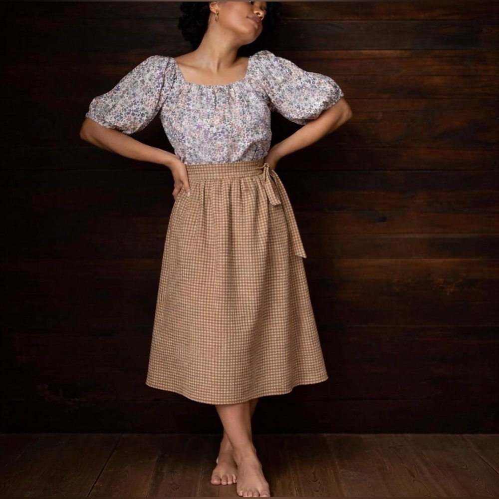 LCW Brown Gingham Astrid Wrap Skirt